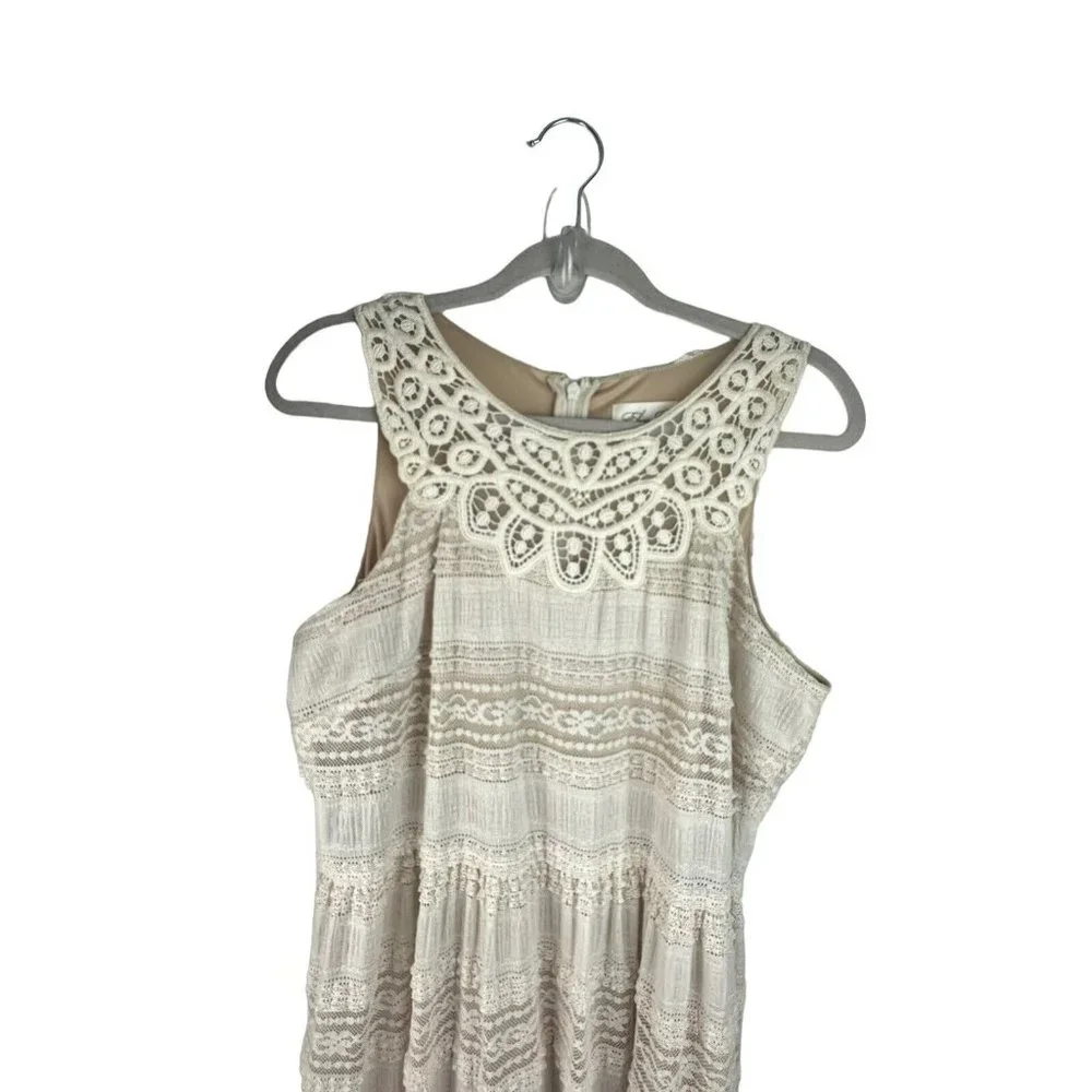 Eliza J Womens Lace Tiered Ivory Maxi Dress Boho Cottagecore Sz 12 - Picture 6 of 10